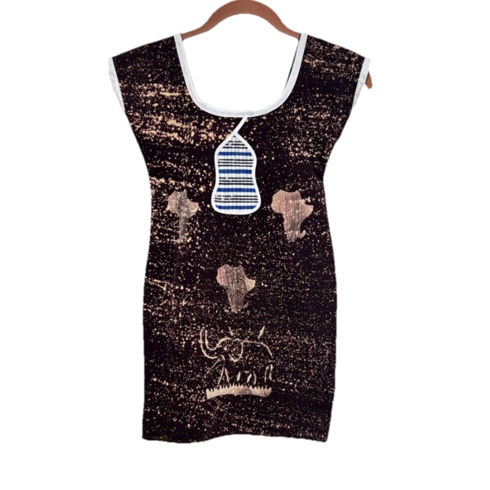 Artisan Suede-Like African Print Rhino Mini Dress Tunic